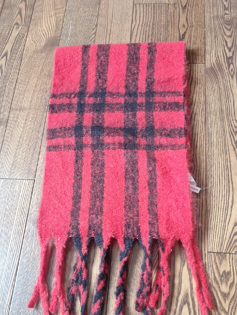 NWOT Never Worn Red Plaid Cabincore Fringe Scarf